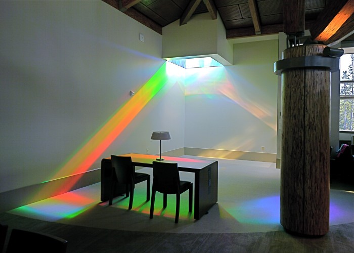 Reading room showing solar spectrum colors of library rainbow art installation, www.ErskineSolarArt.net