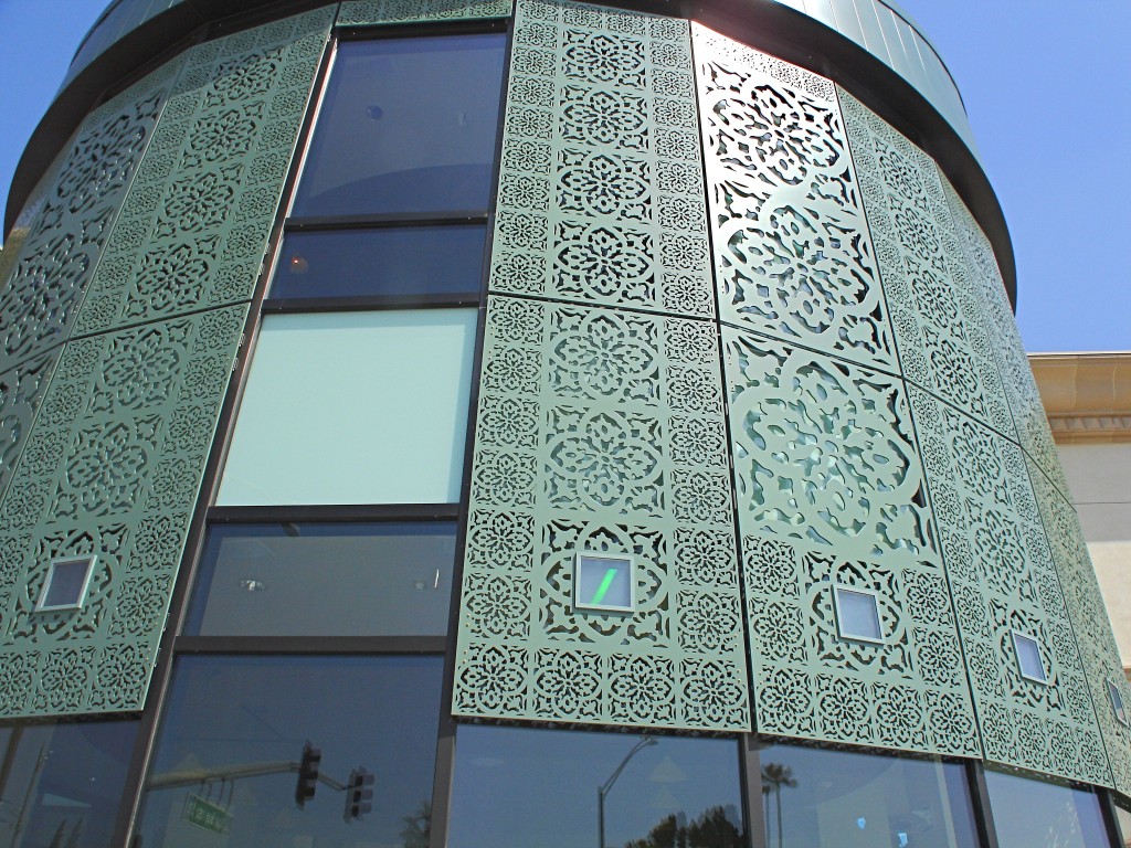 Fontana, CA, Library exterior of solar powered art installation. Erskine Solar Art
