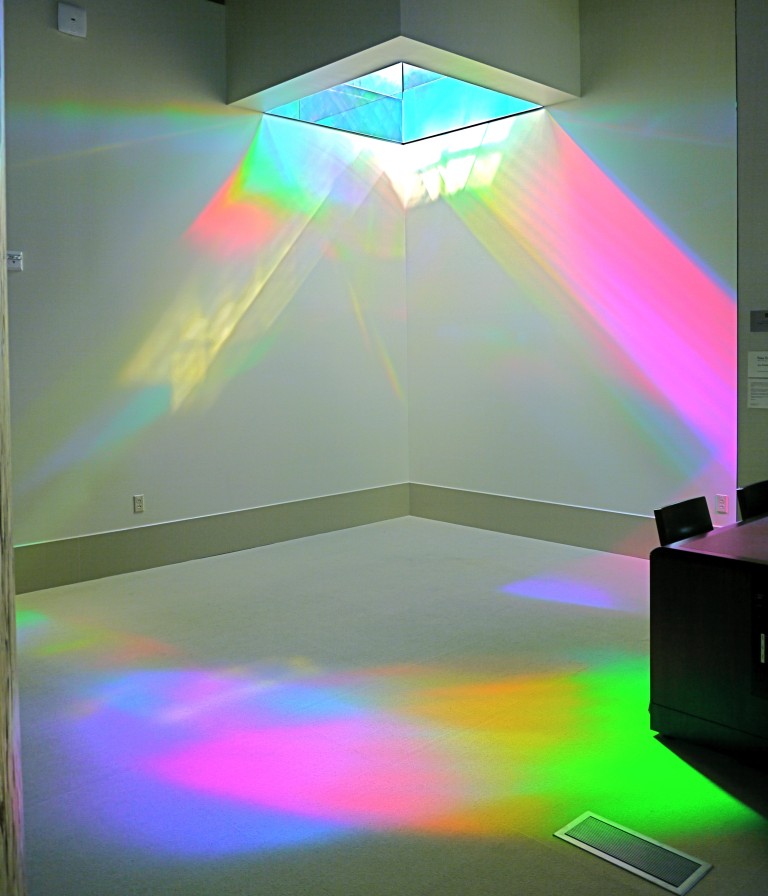 solar light art installation in a library