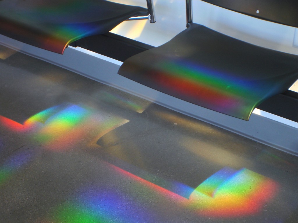 Light and space art installation seating in a police station. Erskine Solar Art